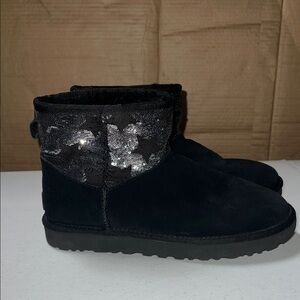 UGG Black Short Ankle Booties with Sequin Cuff